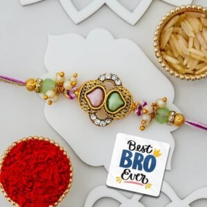 eCraftIndia Beautiful Designer Rakhi for Brother With Gift Combo Set | Raksha Bandhan Rakhi for Bhaiya Bhabhi Bhai Kids | Best Bro Ever Fridge Magnet | Roli Chawal Pack