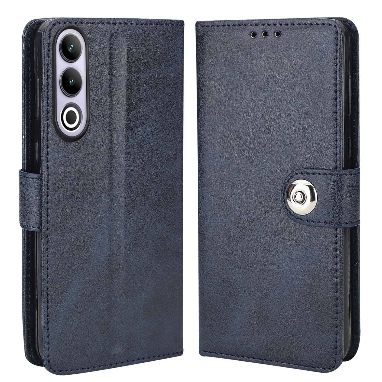 Coverage OnePlus CPH2613 /Nord CE4Flip Cover Full Protection Imported TPU Wallet Button Magnetic Book Leather Flip Cover for OnePlus Nord CE4 5G - Blue