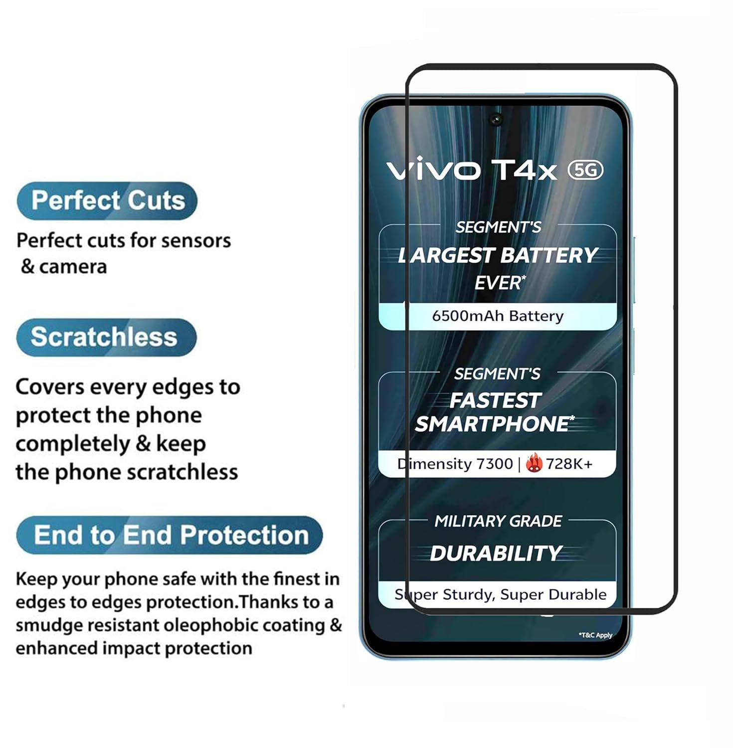 Tempered Glass Screen Protector Compatible For Vivo T4X and Vivo Y39 (6.72 Inch) Black Cellphone With Edge-To-Edge Protector Coverage And Easy Installation Kit - Image 4