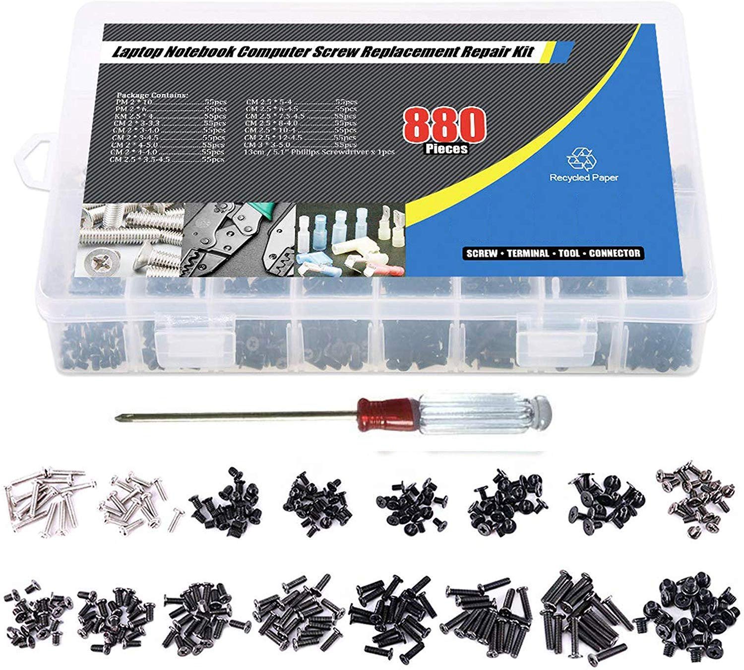 Laprite 880 PCs Alloy Steel Laptop Notebook Computer Screws Kit for IBM, HP, Lenovo, Samsung, Dell Sony, Toshiba with Philips Screwdriver - Set of 880 PCs - Image 7