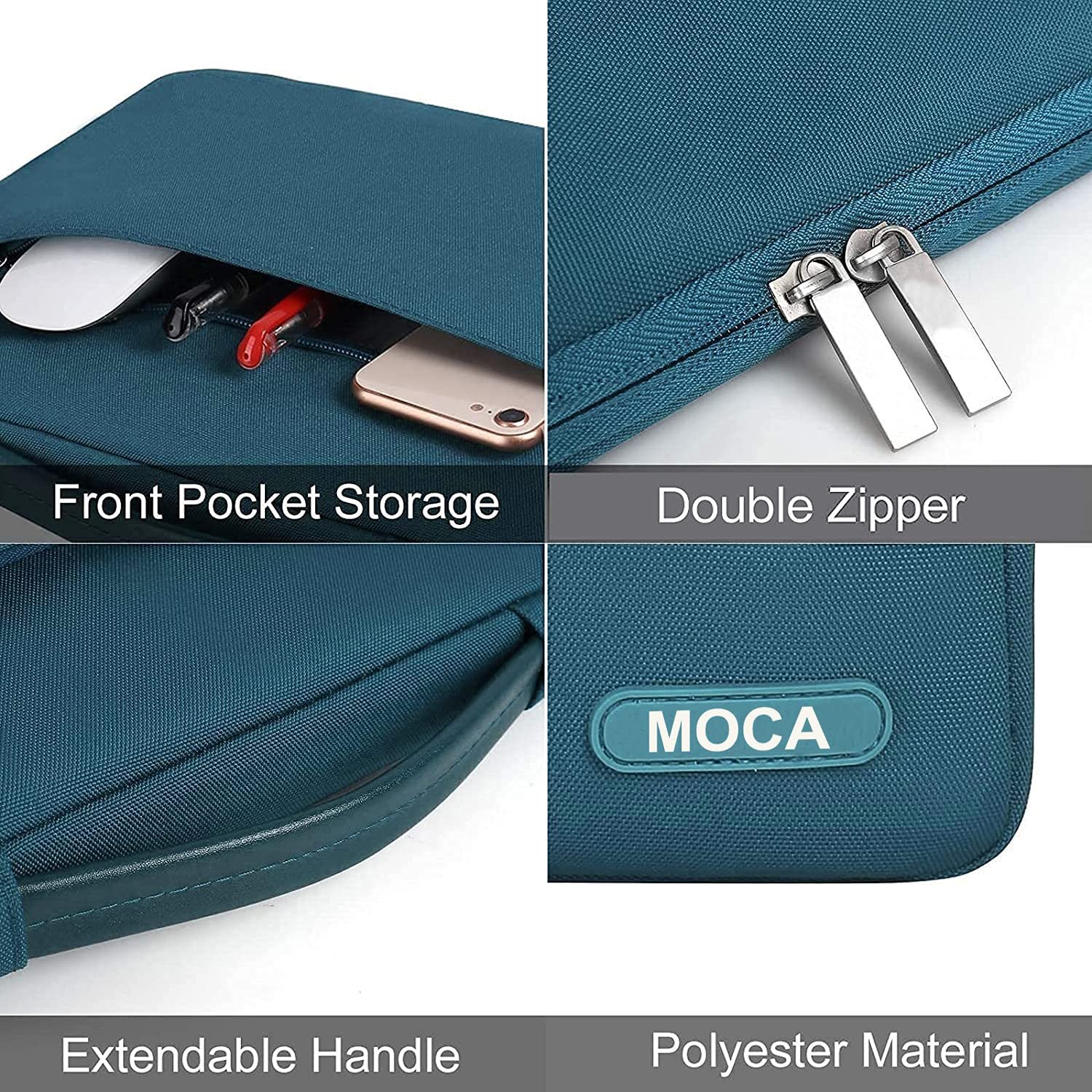 MOCA 360 Protective Laptop Sleeve Compatible for Laptops MacBook Pro 16 inches, 15 15.4 15.6 inches Dell HP ASUS Acer Samsung Sony Chromebook, Polyester Bag with Trolley Belt (Deep Teal, 16 inches) - Image 3