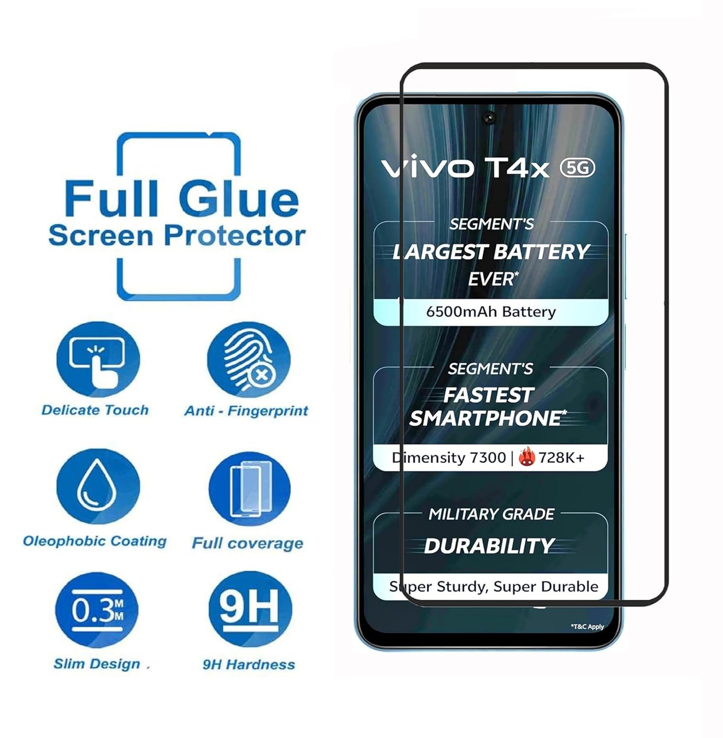 Tempered Glass Screen Protector Compatible For Vivo T4X and Vivo Y39 (6.72 Inch) Black Cellphone With Edge-To-Edge Protector Coverage And Easy Installation Kit - Image 3