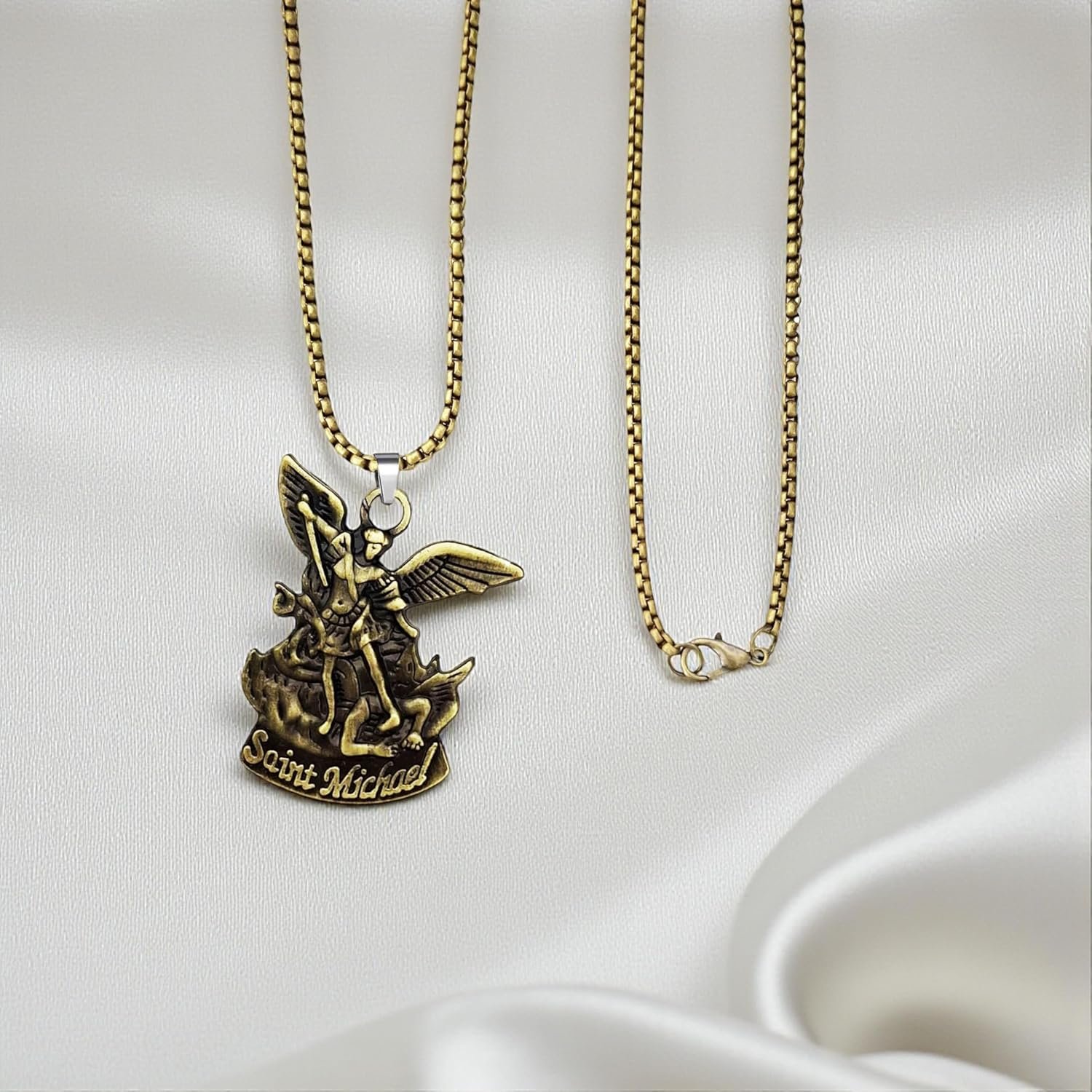 M Men Style St. Michael Archangel Locket | Christian Catholic Religious Necklace | Spiritual Protection Gift Copper - Image 4