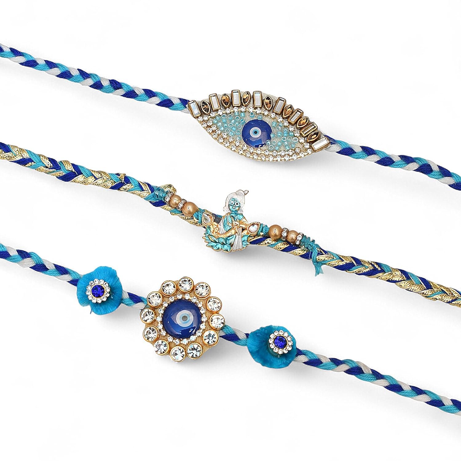Premium Evil Eye Rakhi for Brother Bhai | Handmade Designer Evil eye Nazar Rakhi Combo for bhaiya Bhabhi Brother with Intricate Threadwork and roli chawal, Gift packing, Raksha Bandhan 2025 - Image 3