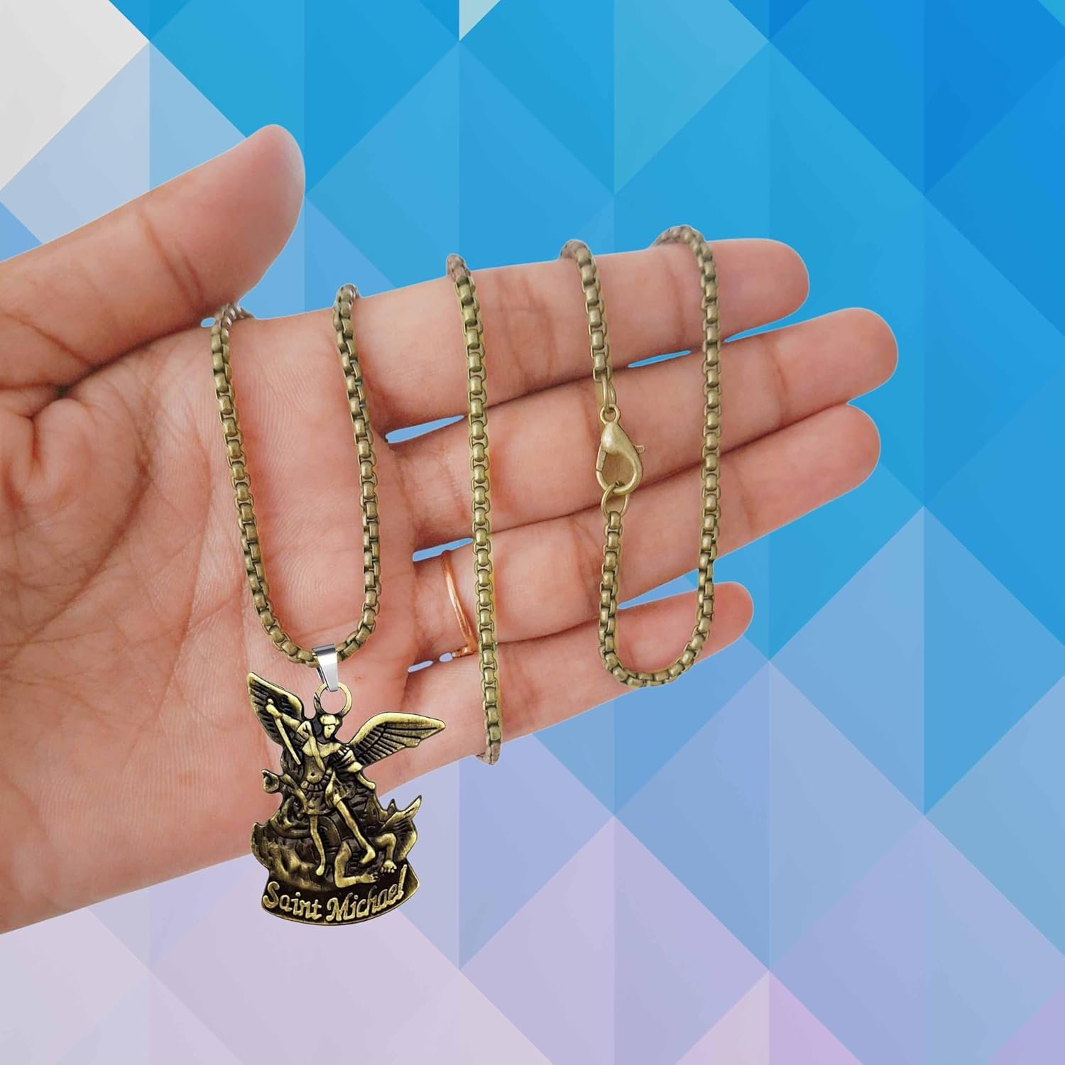 M Men Style St. Michael Archangel Locket | Christian Catholic Religious Necklace | Spiritual Protection Gift Copper - Image 3