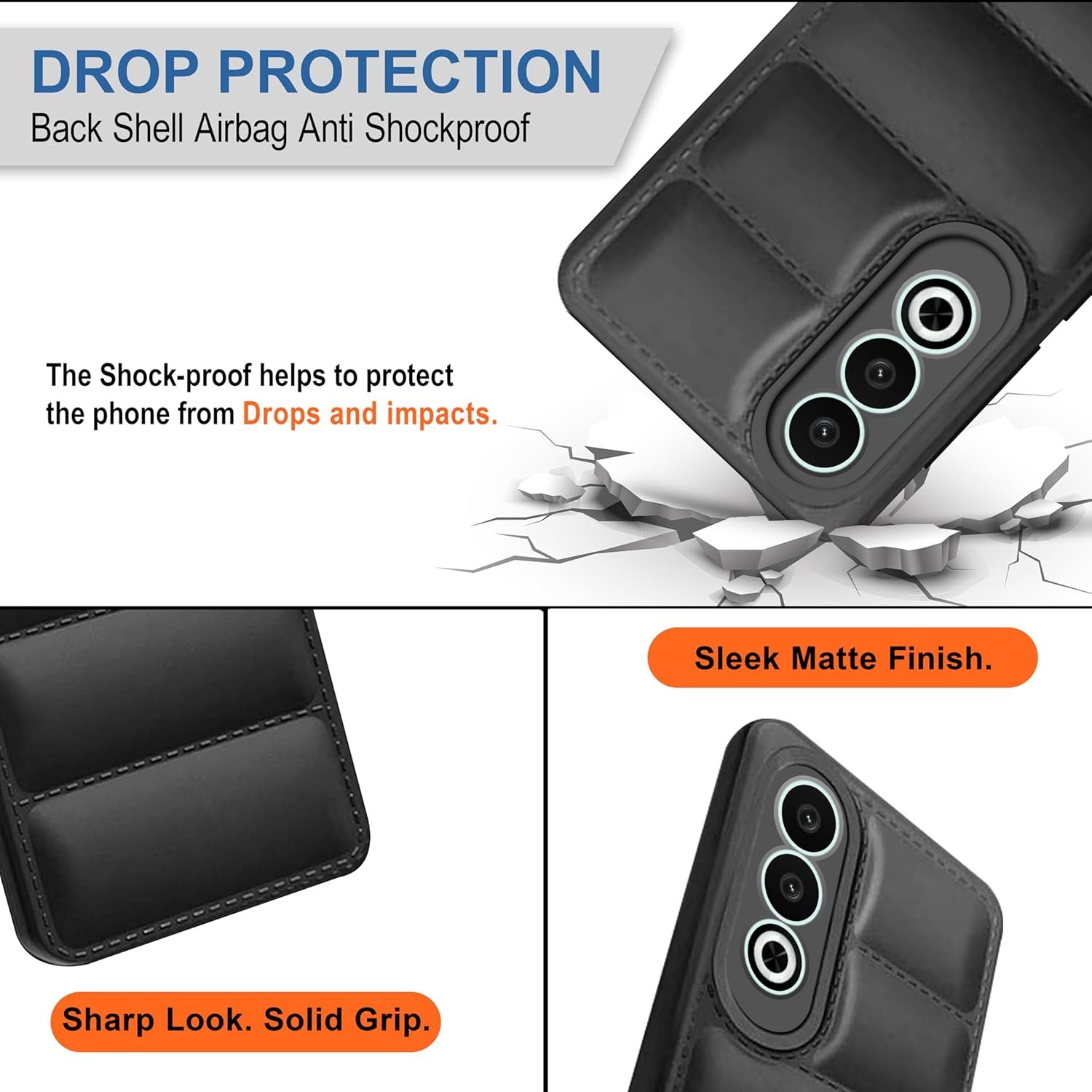 CEDO OnePlus Nord CE4 / CE 4 (5G) Back Cover | Camera Bump & 360° Flexible Puff Armor Protection | Matte Soft Silicon Shock Proof Rubberised Back Case Cover (Black) - Image 3