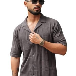 Maniac || Mens || Solid || Cubic Textured Knit || Collared Neck Shirt