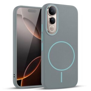 Leather Textured | TPU | Back Case Cover for Vivo V50 Lite | Compatible with Wireless Charging | Stylish Protective Design (Wave Blue)