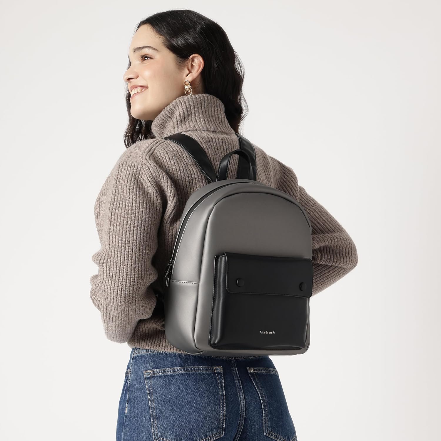 Fastrack Dual-Tone Backpack for Men & Women | Lightweight Structured Bag with Main Compartment, Front Flap Pocket & Side Bottle Holders | Minimal Everyday Backpack for College, Work & City Life - Image 2