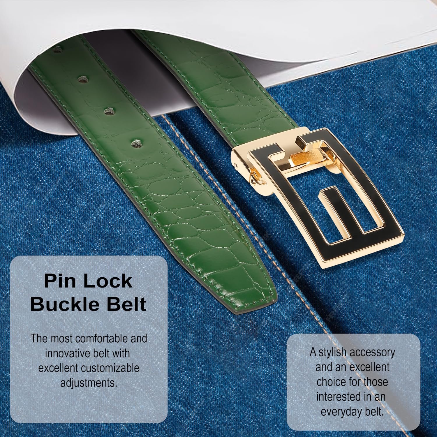 Genuine Leather Brown Belt for Men – Premium Textured Dress Belt with Gold Geometric Buckle – Adjustable Fit up to 42 Inches – Formal & Casual Wear - Image 4