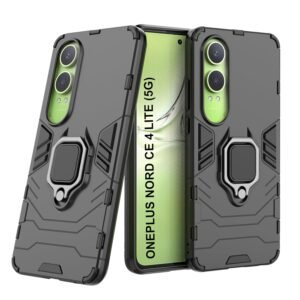 CEDO Rugged OnePlus Nord CE 4 lite / CE4 lite (5G) Defender Case | Rotating Ring Holder & Kickstand in-Built | Military Grade Armor | Bumper Back Cover (Black)