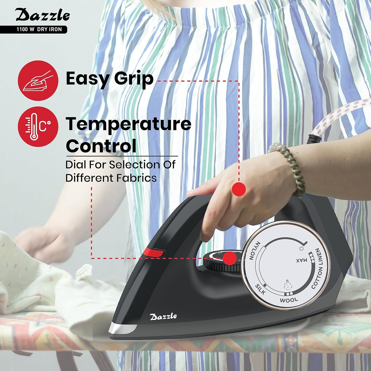 Havells Dry Iron Dazzle 1100 Watts, Iron Press, Greblon Non Sick Soleplate with German Technology| Shock Proof Body| Aerodynamic Design, 360° Swivel Cord|2 Years Door Step Warranty by Havells (Black) - Image 5