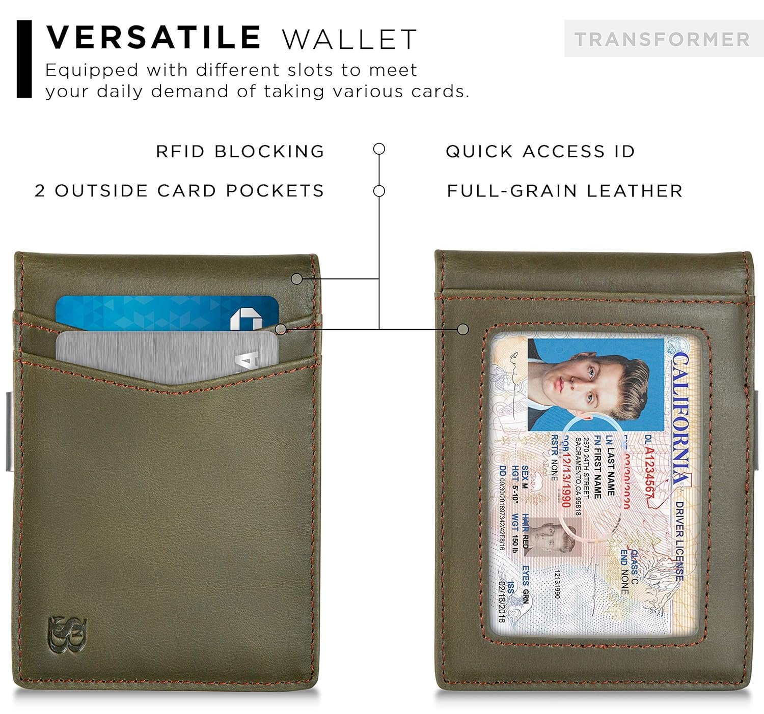 SERMAN BRANDS Money Clip Wallet - Mens Wallets slim Front Pocket RFID Blocking Card Holder Minimalist Mini Bifold (Salted Green Transformer) - Image 4