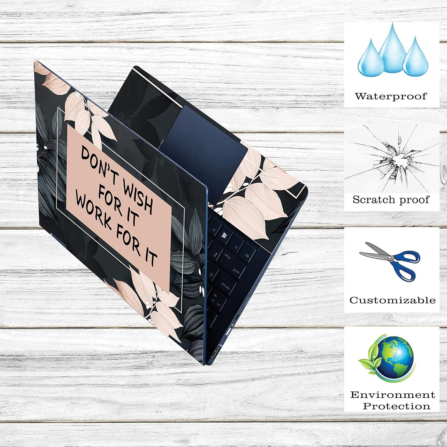 Floral D24 Top+Wrist Pad Vinyl Laptop Skin/Sticker/Cover for 14 Inches Laptops Laminated-Removable-HD Quality Compatible for Hp-Dell-Sony-Lenovo-Asus etc.(13.8x9.6 Inches) - Image 2