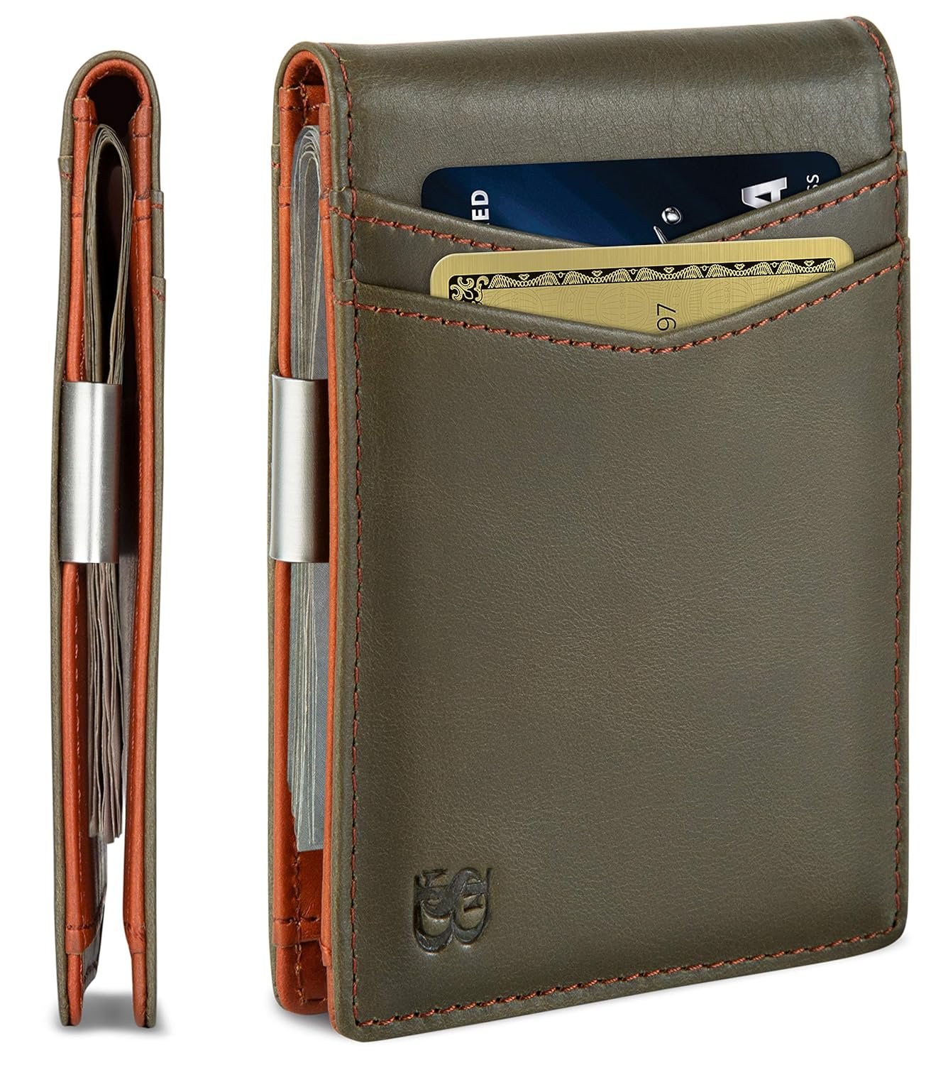 SERMAN BRANDS Money Clip Wallet - Mens Wallets slim Front Pocket RFID Blocking Card Holder Minimalist Mini Bifold (Salted Green Transformer)
