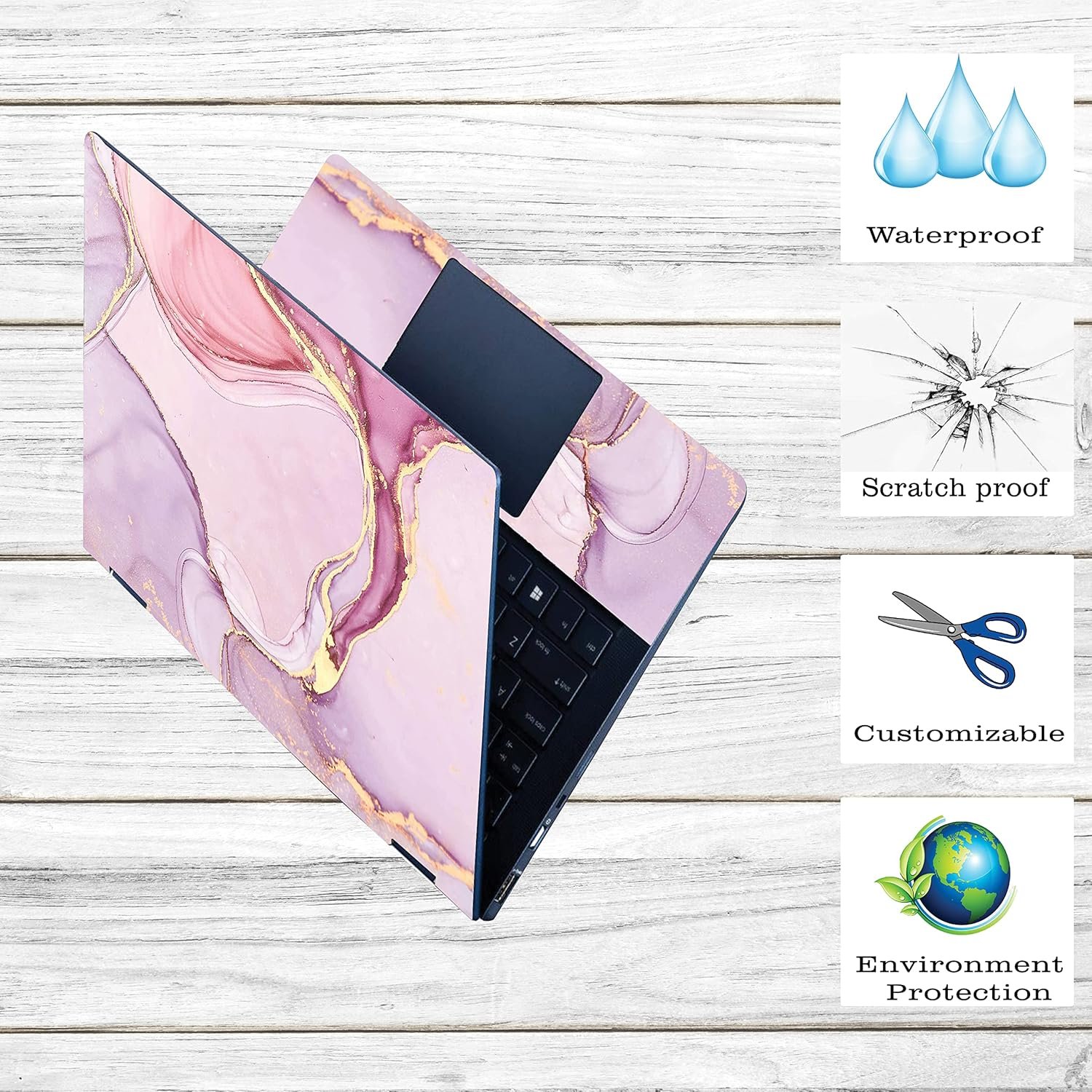 Marbel D4 Top+Wrist Pad Vinyl Laptop Skin/Sticker/Cover for 14 Inches Laptops Laminated-Removable-HD Quality Compatible for Hp-Dell-Sony-Lenovo-Asus etc.(13.8x9.6 Inches) - Image 2