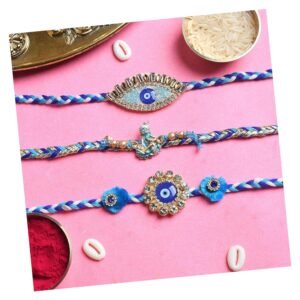 Premium Evil Eye Rakhi for Brother Bhai | Handmade Designer Evil eye Nazar Rakhi Combo for bhaiya Bhabhi Brother with Intricate Threadwork and roli chawal, Gift packing, Raksha Bandhan 2025