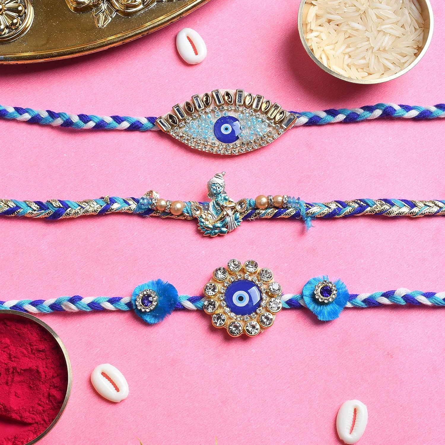 Premium Evil Eye Rakhi for Brother Bhai | Handmade Designer Evil eye Nazar Rakhi Combo for bhaiya Bhabhi Brother with Intricate Threadwork and roli chawal, Gift packing, Raksha Bandhan 2025 - Image 2