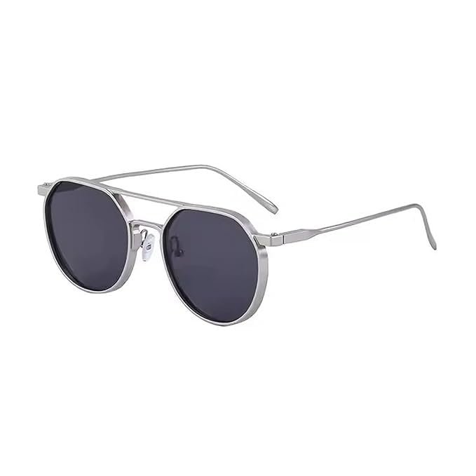 ARZONAI Trending Fashion Stylish Modern Allu-Arjun Inspired UV Protected Round Sunglasses for Men and Women (Silver-Black)