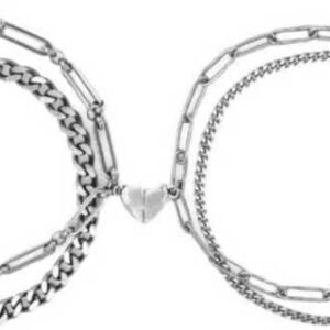 Unisex 2pcs Couple bracelets for Girl & Boy | Stainless Steel Heart Matching Chain Bracelet | Long Distance Magnetic Attraction Adjustable Stylish Bracelet for Men & Women