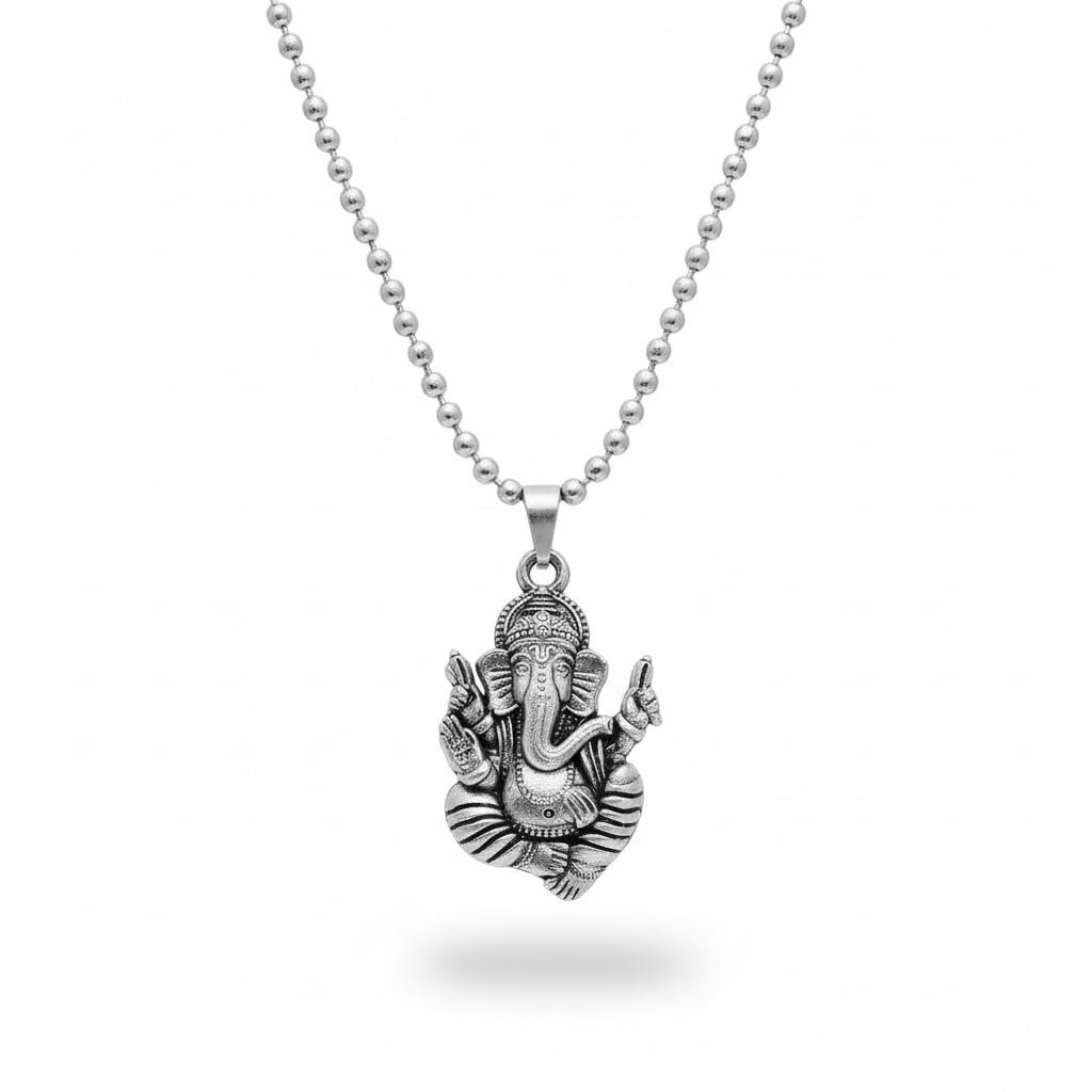 Silver Finish Lord Ganesha Ganpati Vighnaharta Spiritual Pendant Necklace for Men Women - Image 2