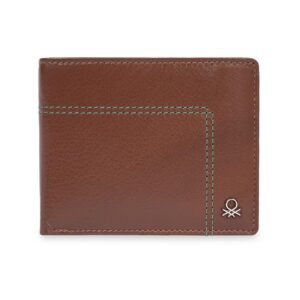 United Colors of Benetton Tan Men Leather RFID Protected Passcase Wallet – Onex, 12 Card Slots | 2 Compartment | 2 Pocket | Side Closure