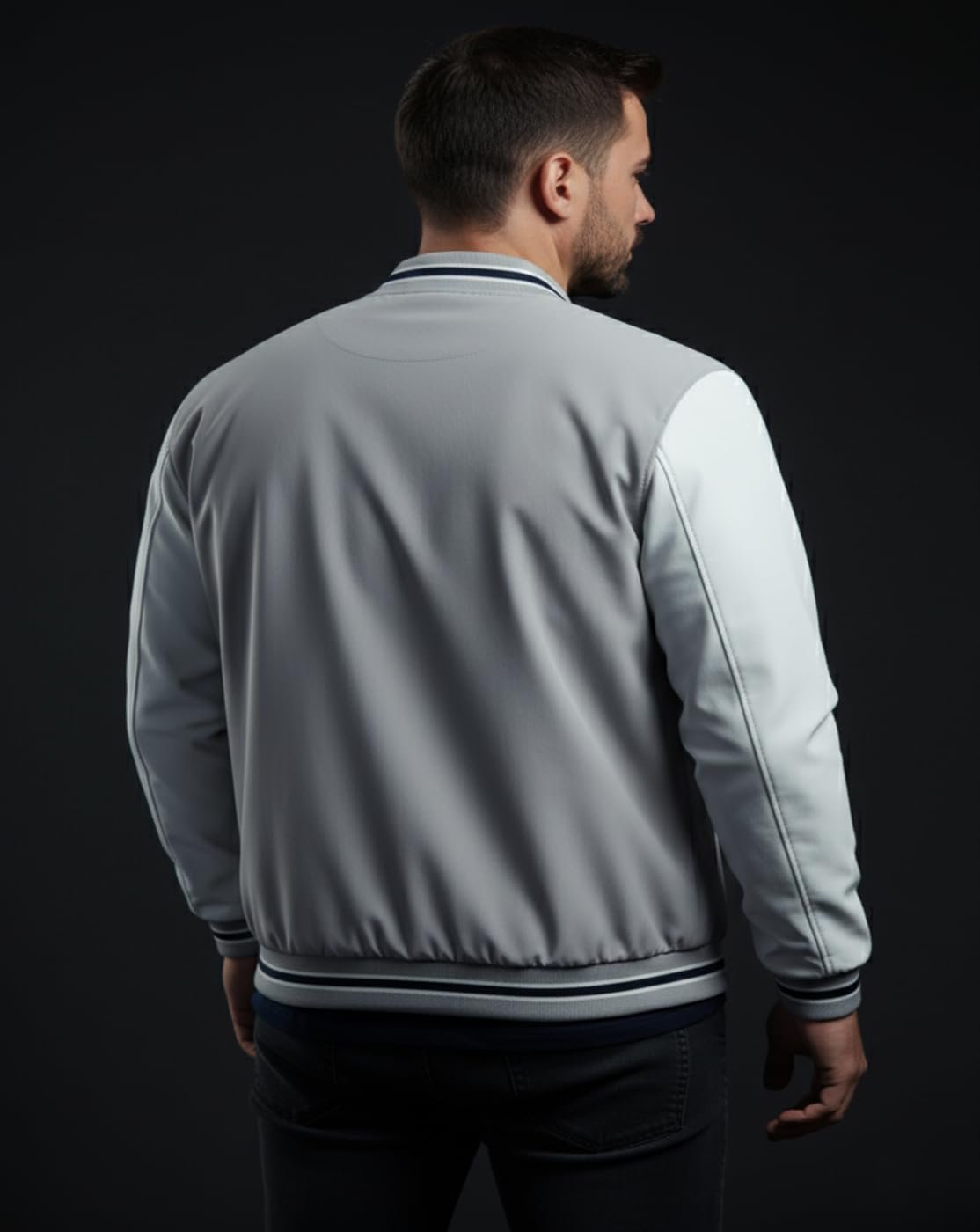 Men Street Style Bomber Jacket | Grey White Colorblock | Trendy Casual Outerwear for Winter Season - Image 3