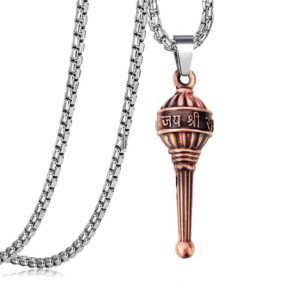 M Men Style Hindu Lord Bajrangbali Hanuman idol Monkey God of Devotion Locket With Link Chain Silver Zinc Metal Pendant Necklace For Men And Women