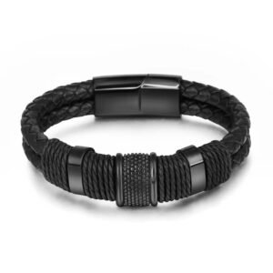 Nakabh Titanium Steel Vegan Leather Micro Insert Bracelet for Men & Boys