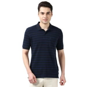 Peter England Men’s Cotton-Polyester Fine Stripe Polo Shirt – Casual Wear | Sleek & Comfortable