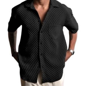 Pinkmint Bubble Textured Shirt for Men ll Half Sleeve Stylish Button Down Shirt’s ll Men’s Pocket Shirt (Pack of 1)