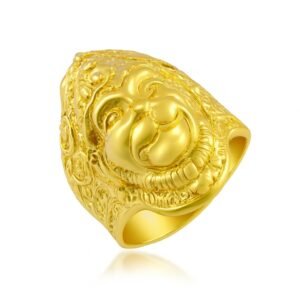 Memoir Brass Hanuman Balaji Bajrang Bali Bold Finger Ring for Men | Premium Brass | Micron Gold Plated | Heavy Sculpted Design | Spiritual Jewellery (ORDM3816)