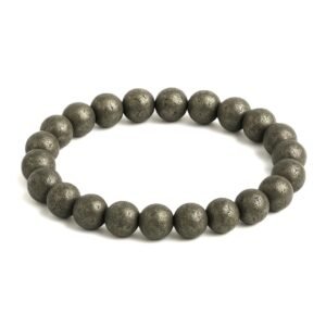 GemAura Collection-Natural Pyrite Stone Bead Bracelet for Men & Women | Birthstone for Leo & Aries Zodiac | Handmade Healing Crystal Jewelry | Attracts Wealth, Boosts Confidence & Protects from Negative Energy | Stretchable Unisex Fashion 7Inch Bracelet