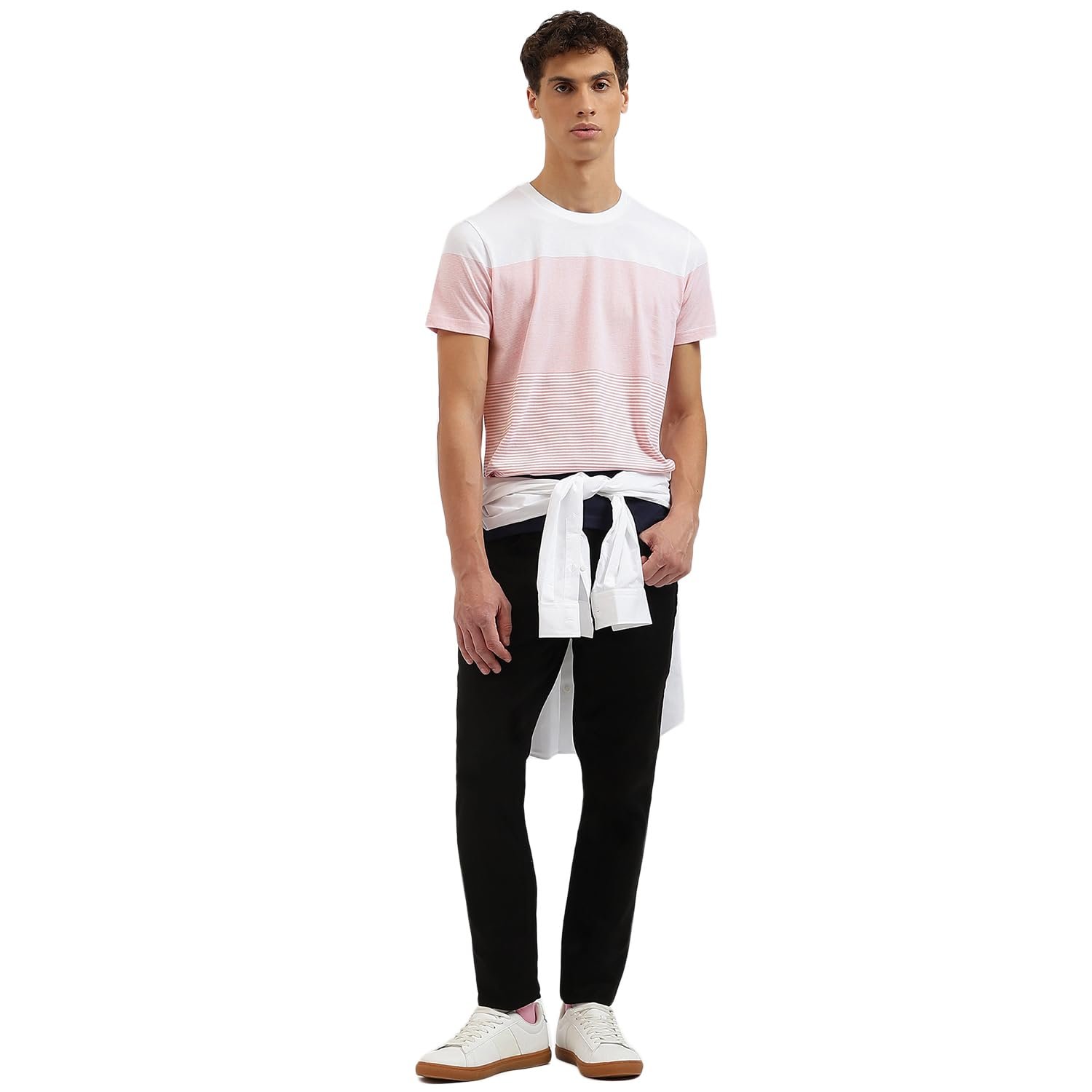 United Colors of Benetton Regular Fit Crew Neck Striped T-Shirt (Size L)-24A3096J3618I901 White - Image 4