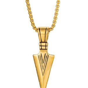 Men’s Stainless Steel Arrowhead Necklace Viking Warrior Spear Head Charm Chain Pendant for Men