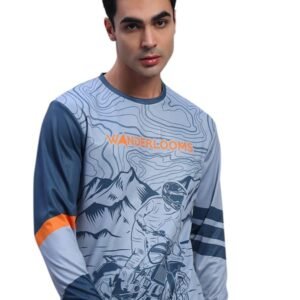 WANDERLOOMS Jersey Tshirt for Men | Graphic Printed Riding Jersey for Bikers| Stylish Full Sleeve V Neck Cycling T-Shirt for Men