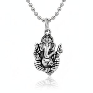 Silver Finish Lord Ganesha Ganpati Vighnaharta Spiritual Pendant Necklace for Men Women