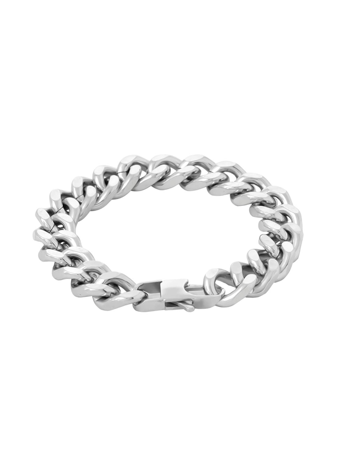 Yellow Chimes Bracelets for Men and Boys Fashion Silver Bracelet for Men | Mens Silver Toned Stainless Steel Cuban Chain Bracelet | Birthday Gift for Boys Anniversary Gift for Husband - Image 7