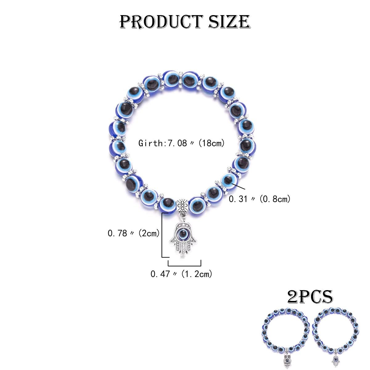 2Pcs Evil Eye Bracelet, Stylish Bracelet for Girls and Women, Blue Evil Eye Bracelets, Fashion Jewelry for Men and Women, 18 cm Circumference, Gift for Birthday - Image 2