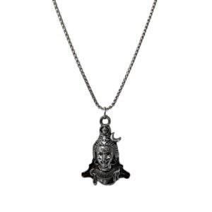 Mahadev Lord Shiva Locket with Chain for Men & Women: Oxidized Silver Plated Mahakal Lord Shiva Pendant – Auspicious & Protective Jewelry for Daily Wear – OSAK046-IROX PENDANT