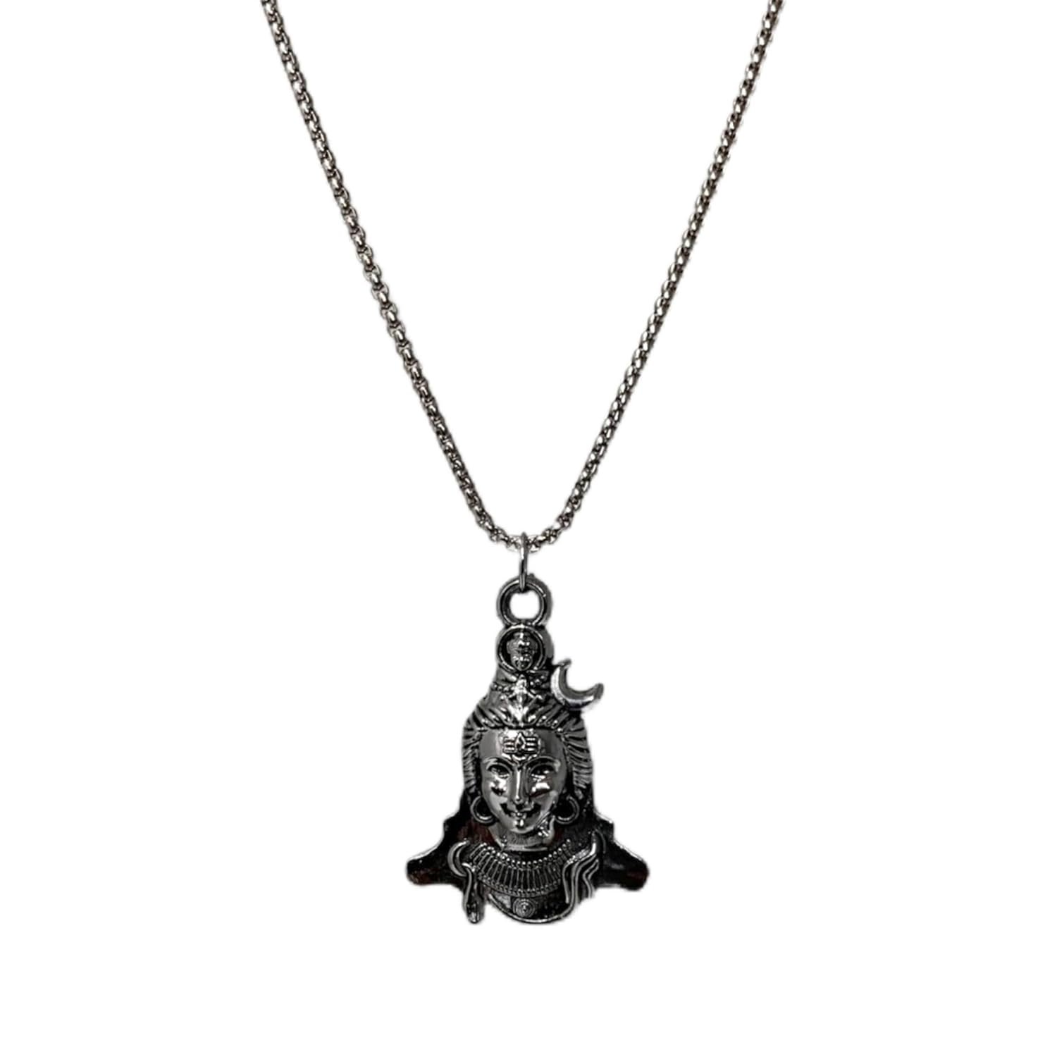 Mahadev Lord Shiva Locket with Chain for Men & Women: Oxidized Silver Plated Mahakal Lord Shiva Pendant – Auspicious & Protective Jewelry for Daily Wear – OSAK046-IROX PENDANT