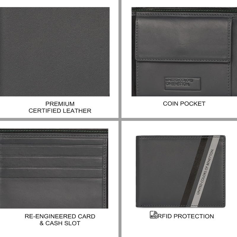 UNITED COLORS OF BENETTON Men RFID Protected Camben Multicard Coin Wallet - Navy, No. of Card Slot: 6 | Printed Multicard Coin Wallet with Side Closure | Leather - Image 7