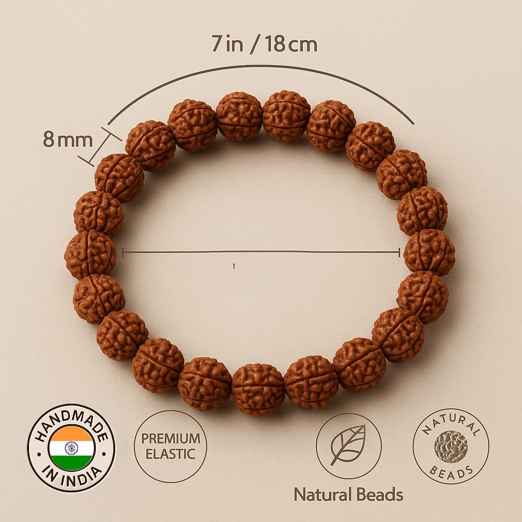 GemAura Collection – Natural 5 Mukhi Rudraksha Bead Bracelet for Men & Women | Zodiac Bracelet for Aries, Taurus, Gemini, Cancer, Leo, Virgo, Libra, Scorpio, Sagittarius, Capricorn, Aquarius & Pisces | Designed to Support Inner Calm, Mental Focus, Positive Energy & Mindfulness | Handmade Spiritual Bracelet | Stretchable 7-Inch Unisex - Image 6