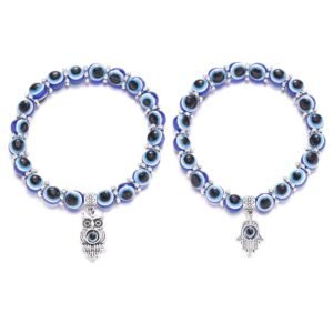 2Pcs Evil Eye Bracelet, Stylish Bracelet for Girls and Women, Blue Evil Eye Bracelets, Fashion Jewelry for Men and Women, 18 cm Circumference, Gift for Birthday