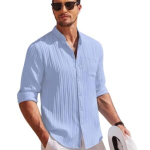Leriya Fashion Men’s Polycotton Casual Textured Button Down Regular Fit Shirts Long Sleeve Shirt (Available in Plus Size and Combo Pack of 2)