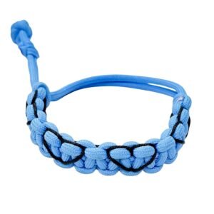 CrownLit Blue Paracord Bracelet, Heart Pattern Woven Design, Adjustable Wristband with Sliding Knot Closure