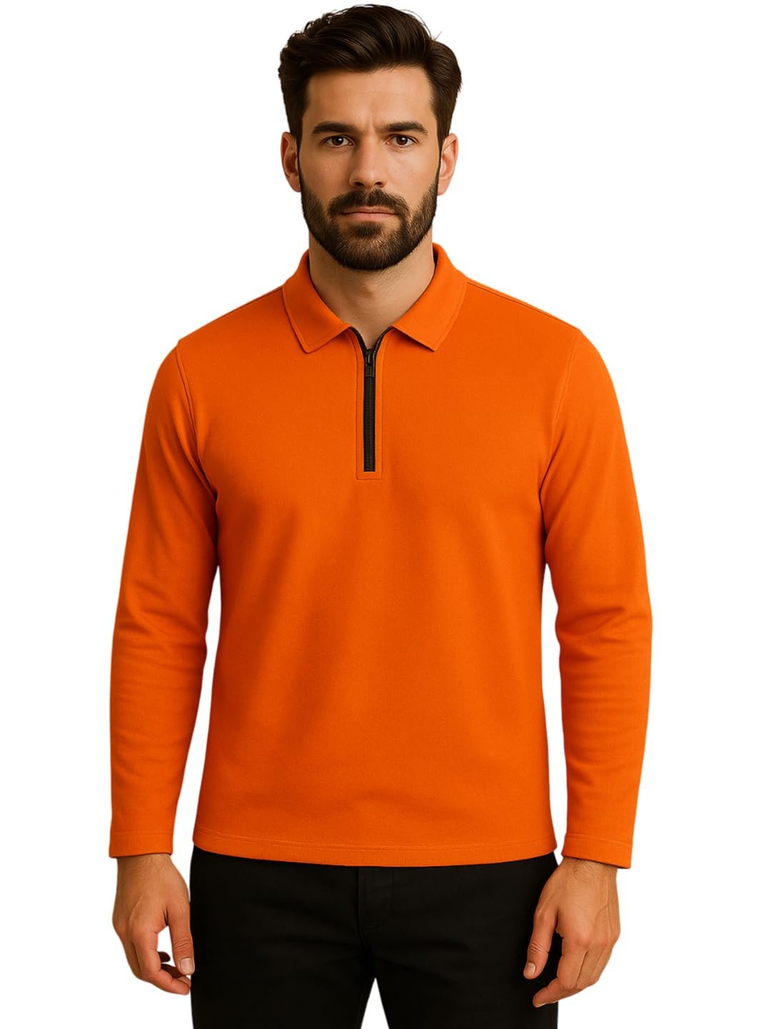 RodZen Men's Cotton Blend Full Sleeve Regular Fit Polo T-Shirt