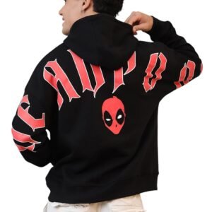 Free Authority Official Marvel Comic Deadpool Graphic Printed Black Oversized Hoodie for Men