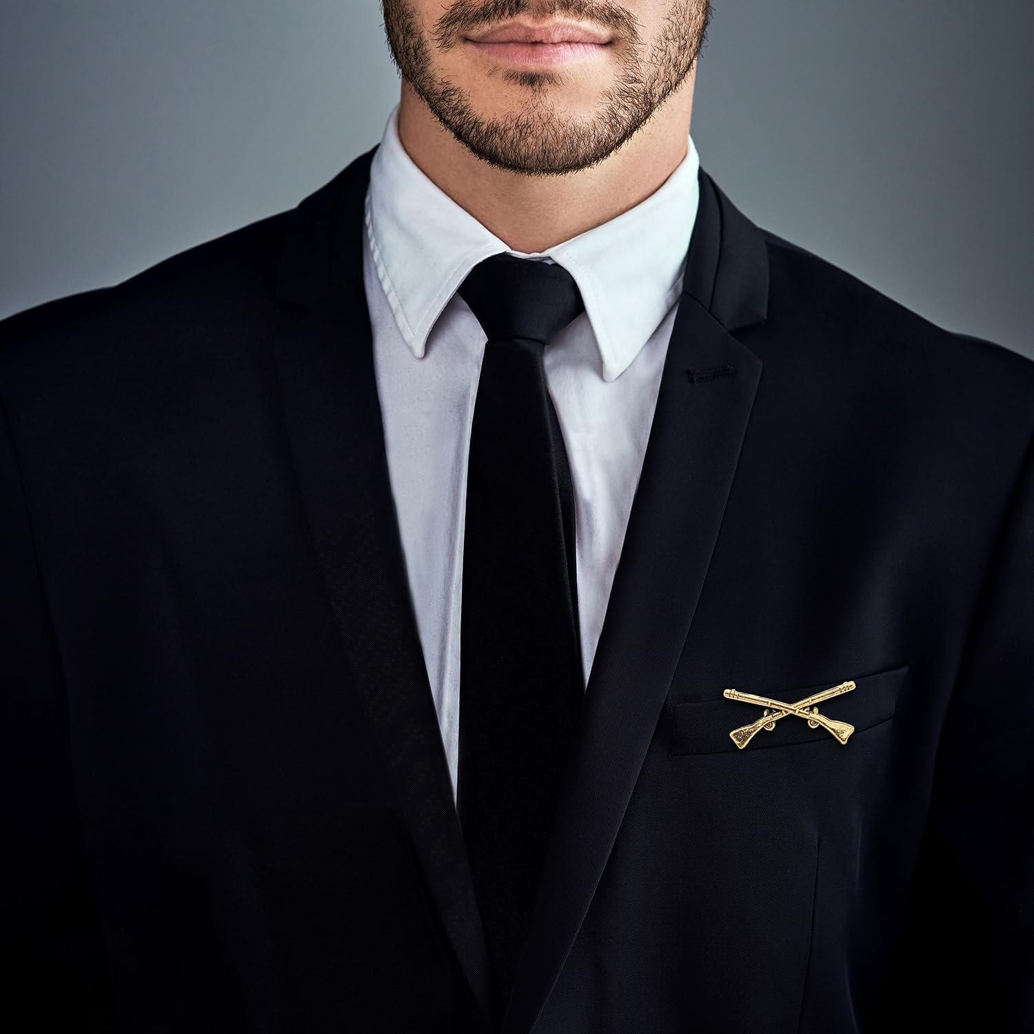 Shining Jewel - by Shivansh Antique Vintage Gold Plated Blazer, Suit, Tuxedo, Sherwani Brooch/Lapel Pin For Men - Hunting Rifle Gun Army Sepoy Design (SJ_9101_G) - Image 2