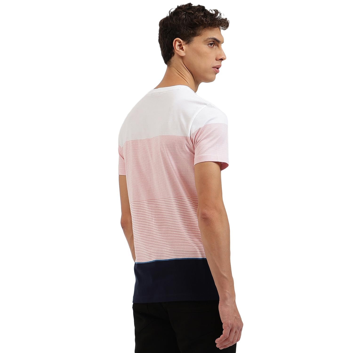 United Colors of Benetton Regular Fit Crew Neck Striped T-Shirt (Size L)-24A3096J3618I901 White - Image 3